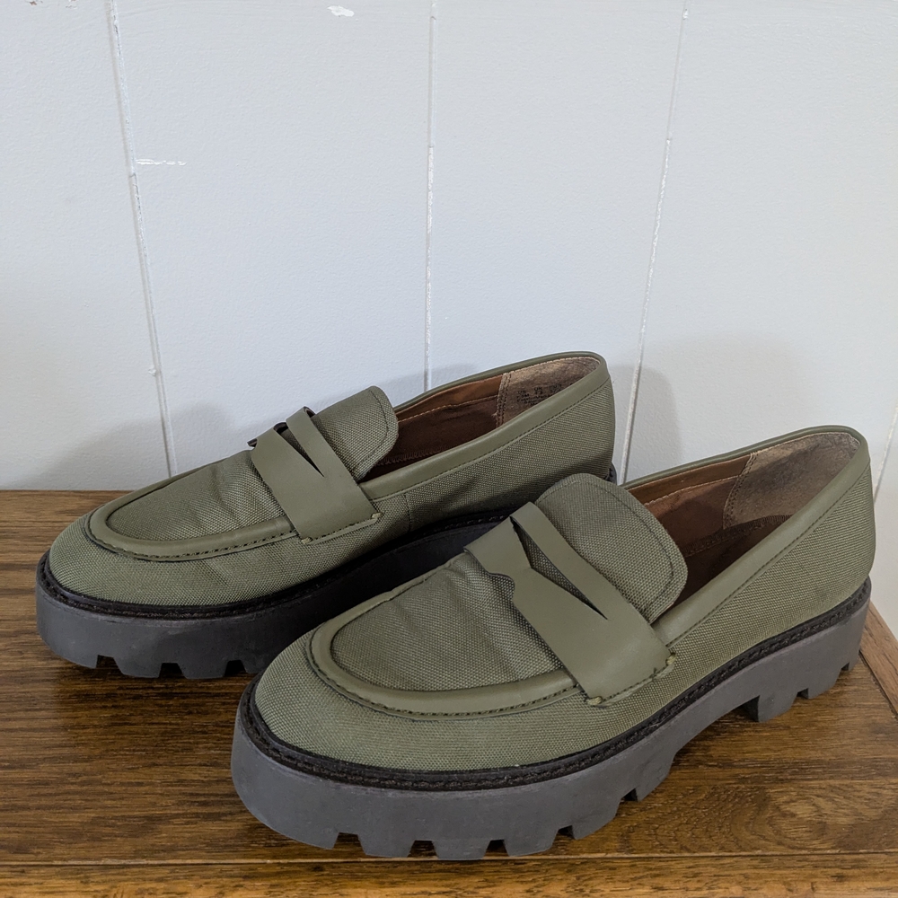 Franco Sarto Olive Loafers with Charcoal Sole